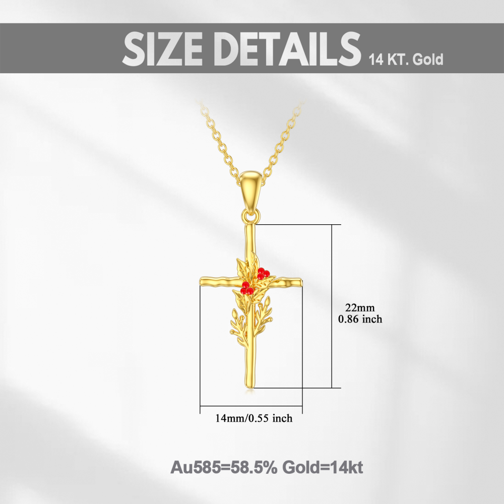 10K Gold Holly & Cross Pendant Necklace-5