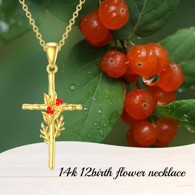 Collier pendentif croix de houx en or 14 carats-6