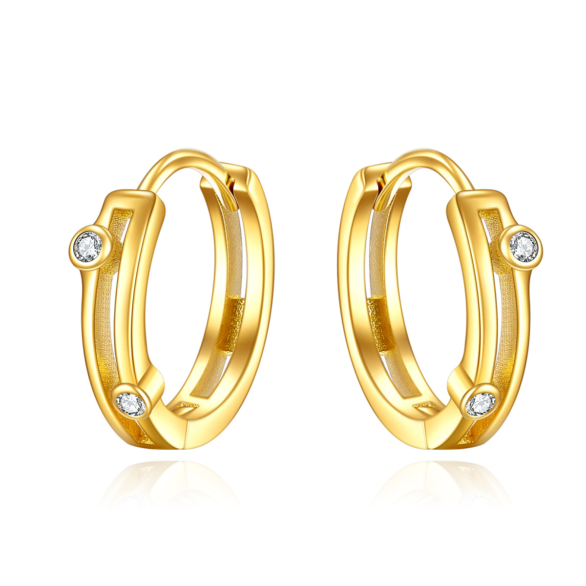 14K Gold Cubic Zirconia Hoop Earrings-1