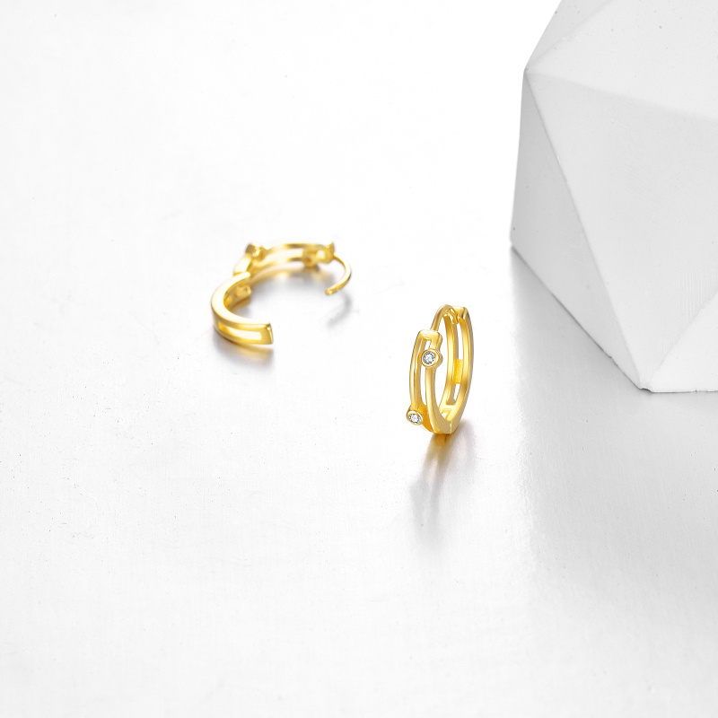 18K Gold Cubic Zirconia Hoop Earrings-3