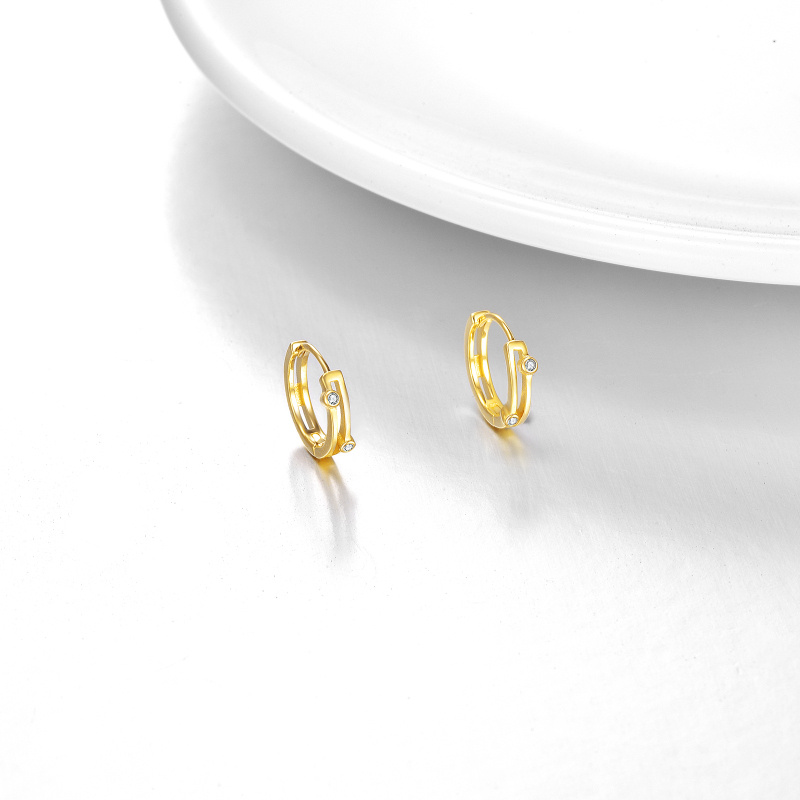 18K Gold Cubic Zirconia Hoop Earrings-4