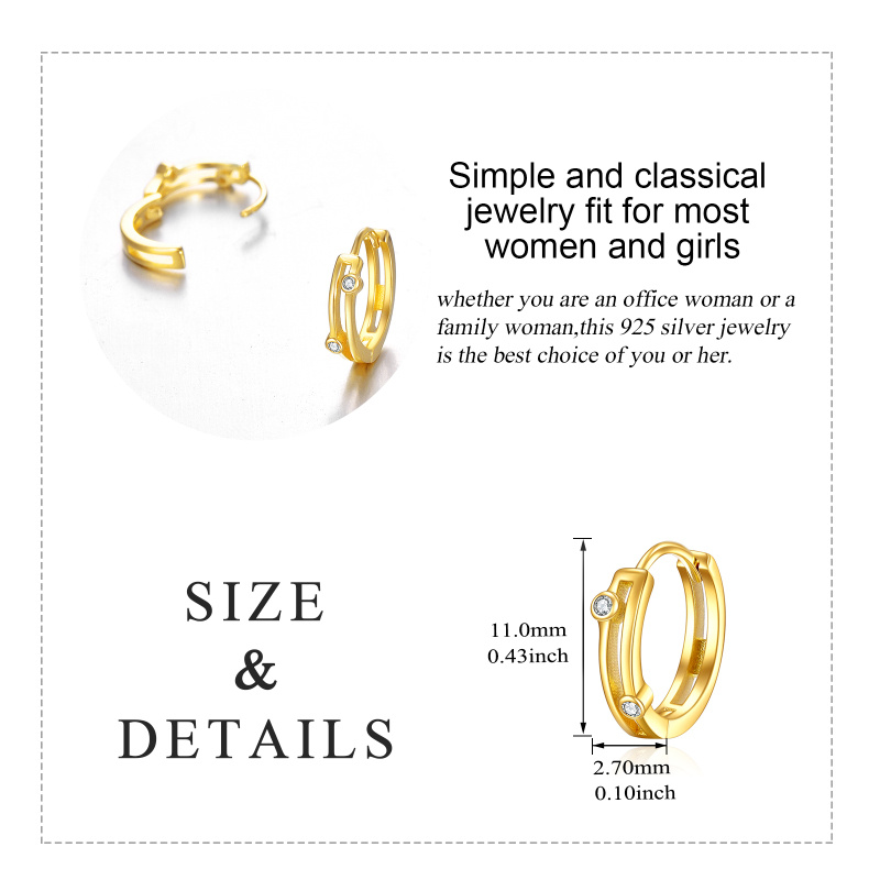 18K Gold Cubic Zirconia Hoop Earrings-5