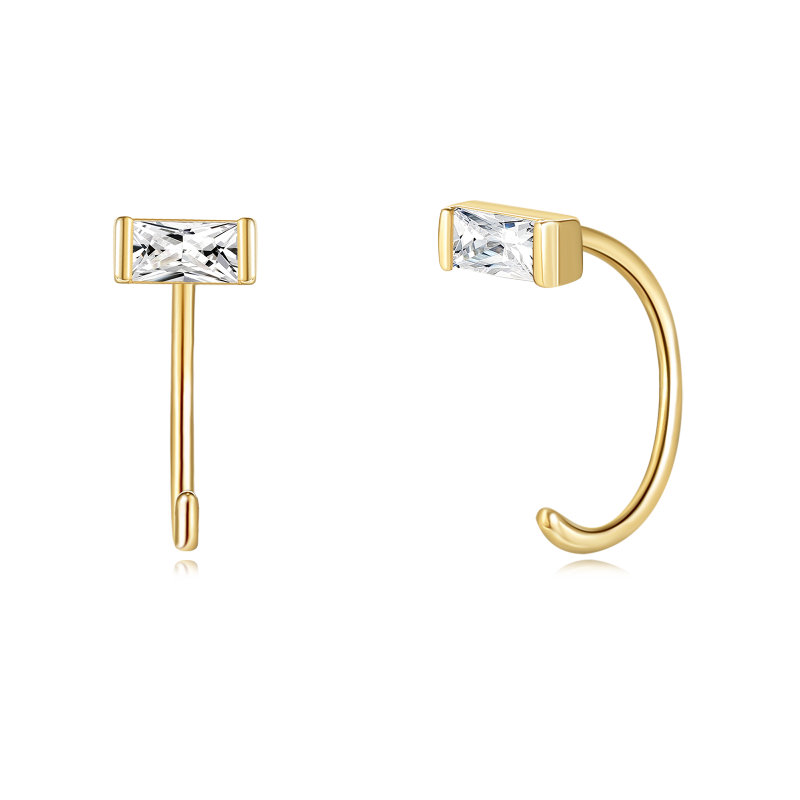 Pendientes de aro de oro blanco de 10 quilates con circonitas cúbicas-3