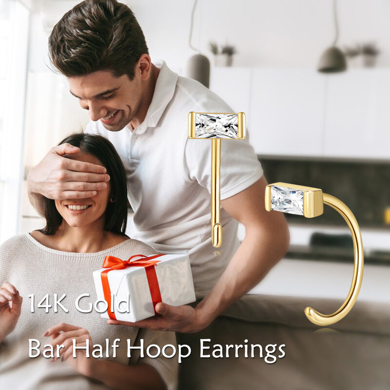 Pendientes de aro de oro blanco de 10 quilates con circonitas cúbicas-4