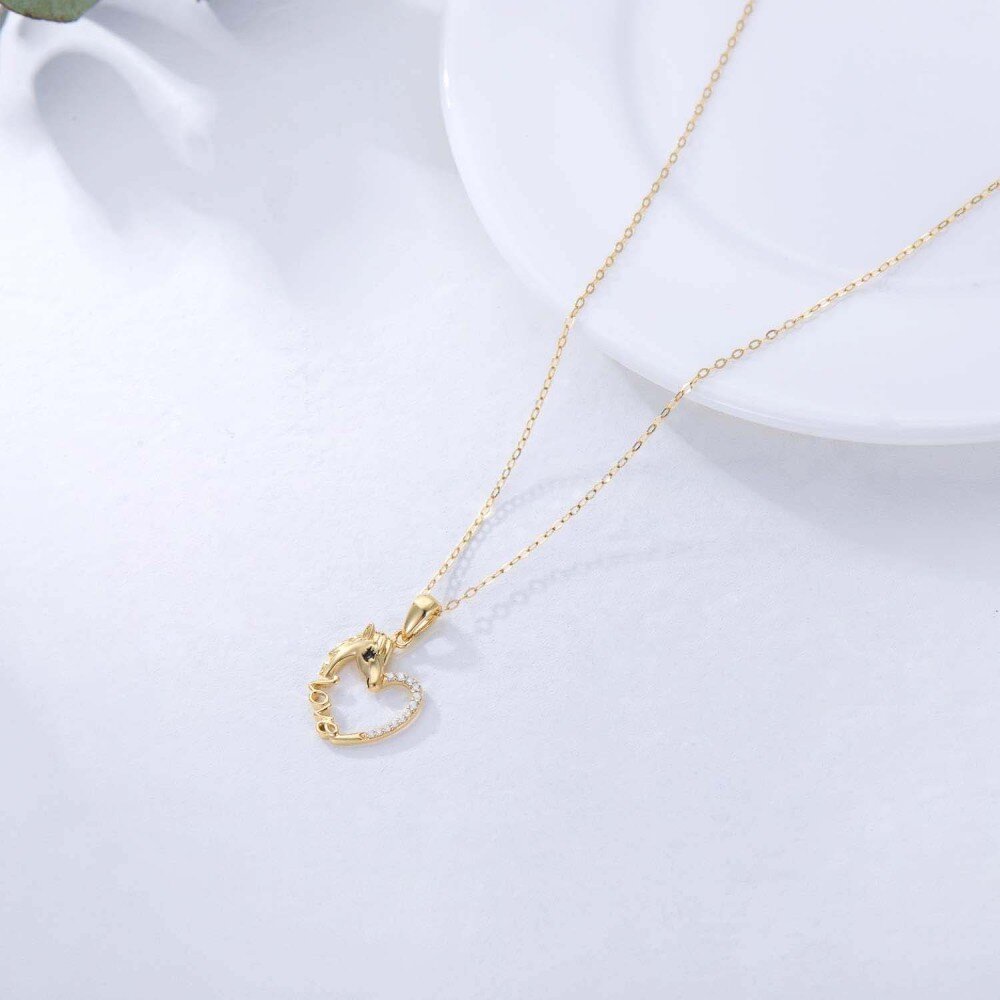10K Gold Cubic Zirconia Horse Heart Necklace for Women-3