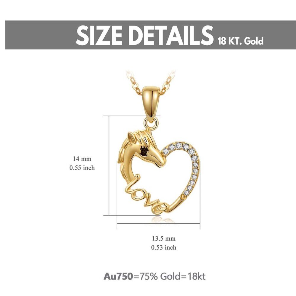 10K Gold Cubic Zirconia Horse Heart Necklace for Women-5