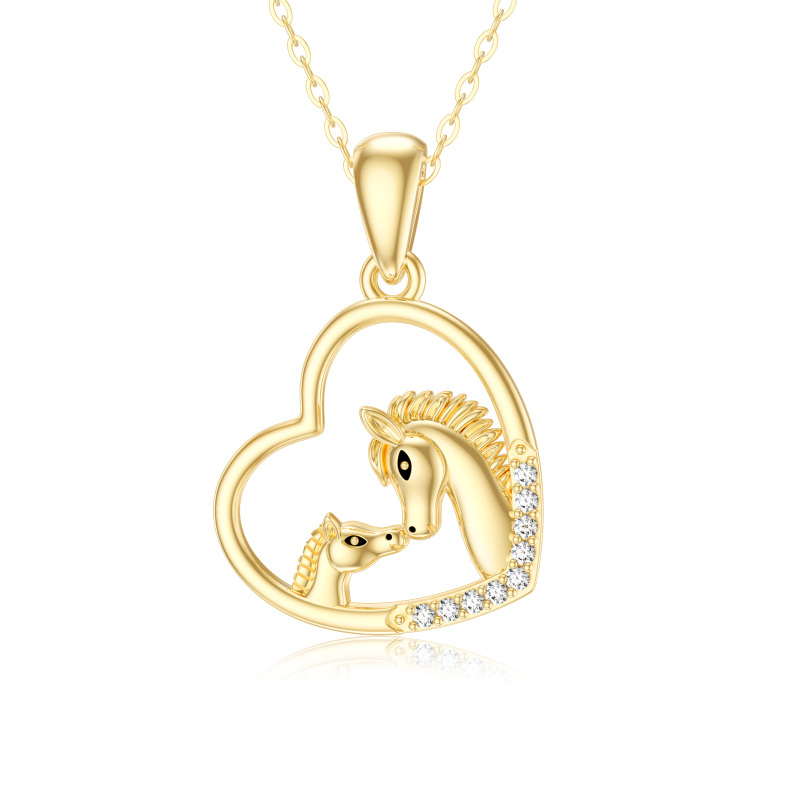 10K Gold Cubic Zirconia Horse & Heart Pendant Necklace-19