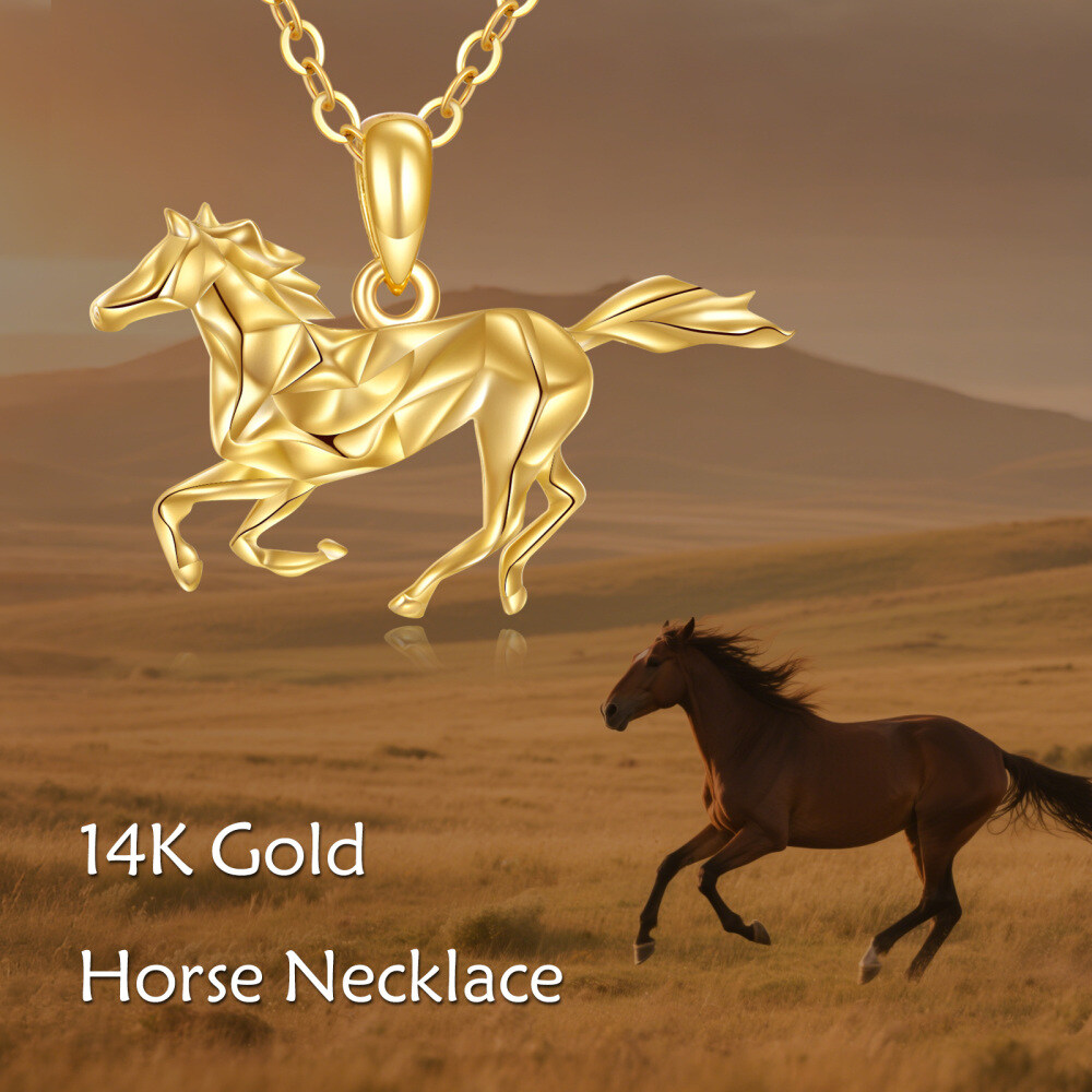 10K Gold Horse Pendant Necklace Birthday Mothers Day Jewelry-5