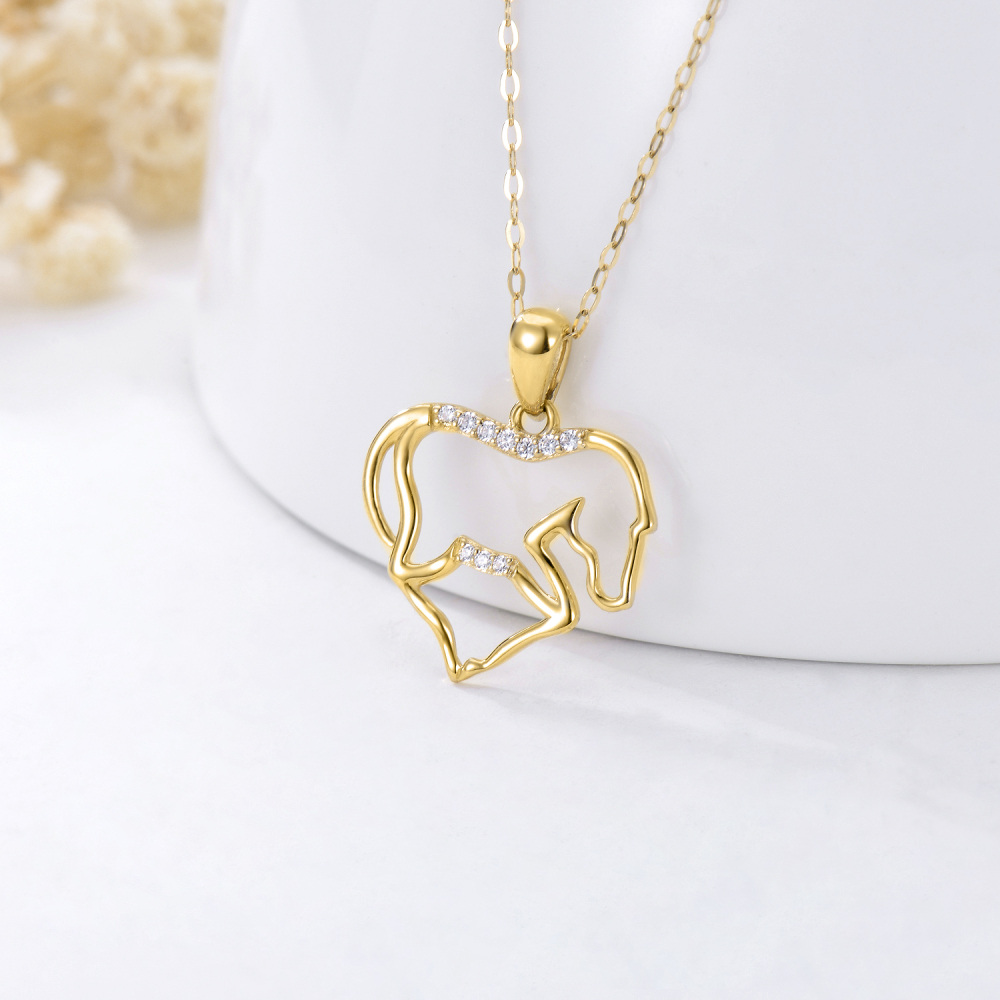 10K Gold Cubic Zirconia Horse Pendant Necklace-3