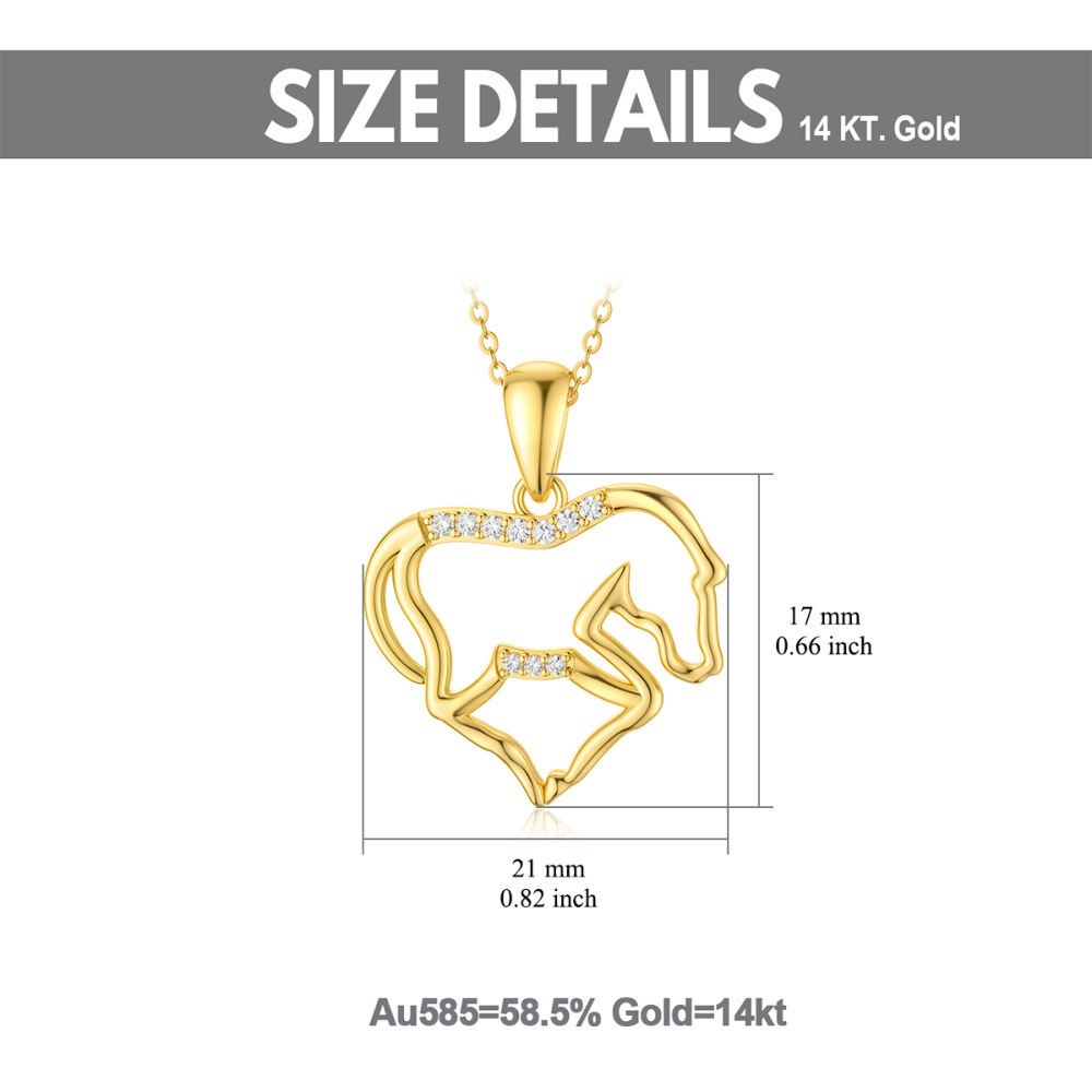 10K Gold Cubic Zirconia Horse Pendant Necklace-5