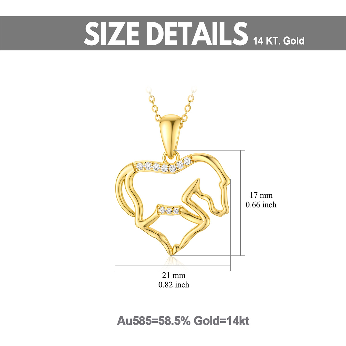 14K Gold Cubic Zirkonia Pferd Anhänger Halskette-5