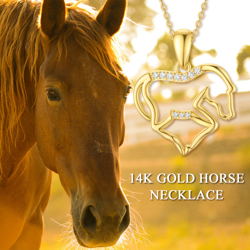 10K Gold Cubic Zirconia Horse Pendant Necklace-6