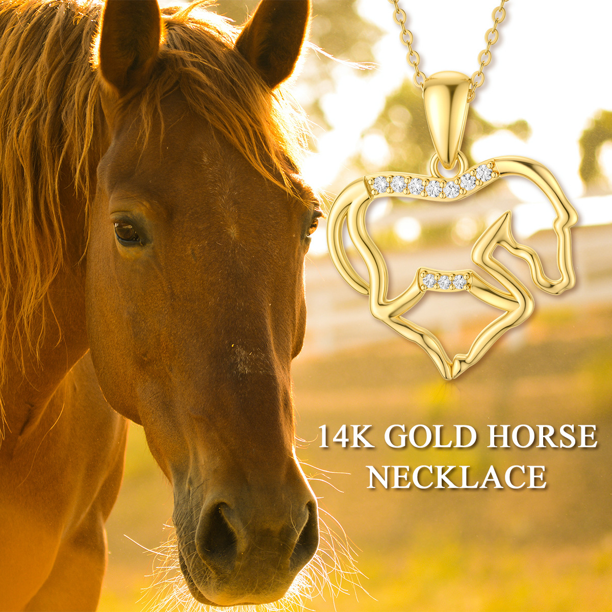 Collier pendentif cheval en or 14K à zircon cubique-6