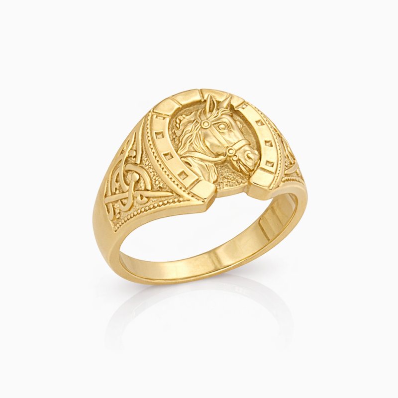 Anillo llamativo de caballo de oro de 14 quilates para hombres-3