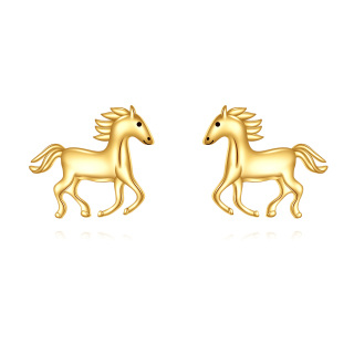 10K Gold Horse Stud Earrings for Women-2