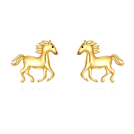 10K Gold Horse Stud Earrings for Women