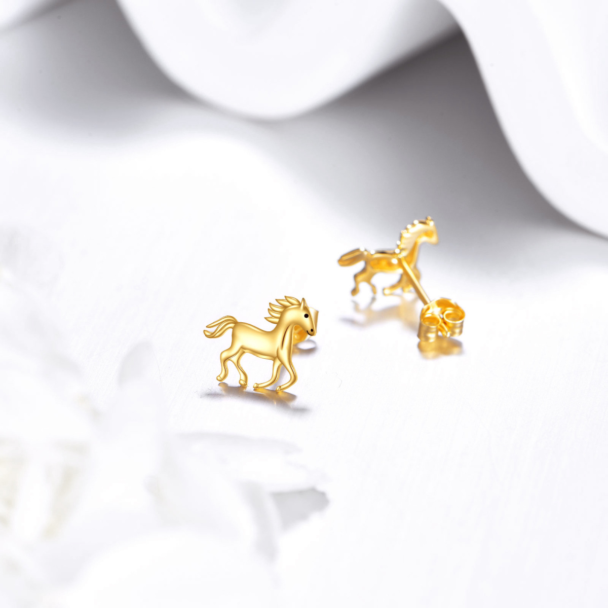 10K Gold Horse Stud Earrings for Women-3