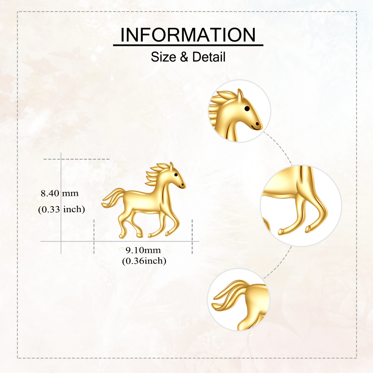 10K Gold Horse Stud Earrings for Women-4