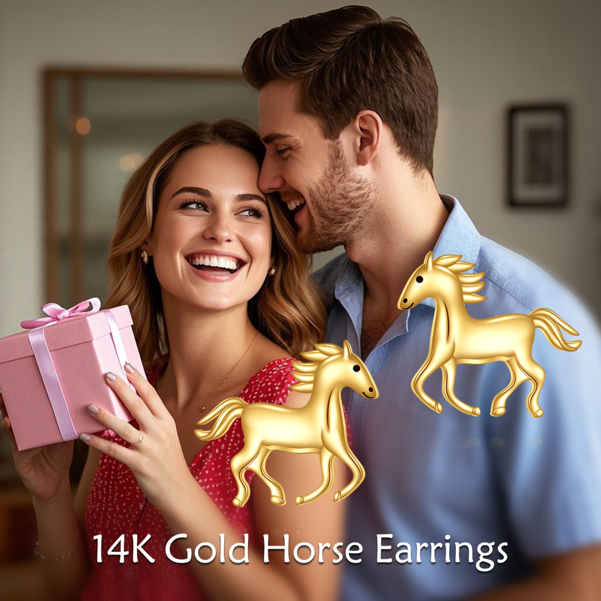 10K Gold Horse Stud Earrings for Women-5