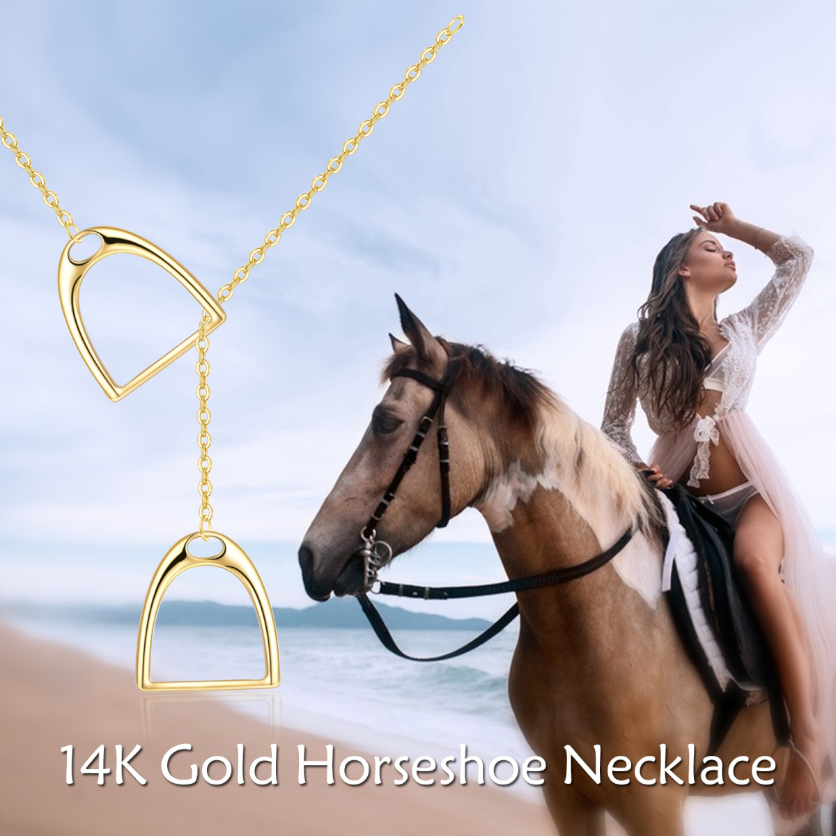 14K Gold Horseshoe Adjustable Y Necklace-5