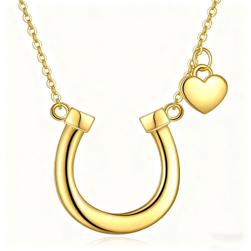 14K Gold Heart & Horseshoe Pendant Necklace-1