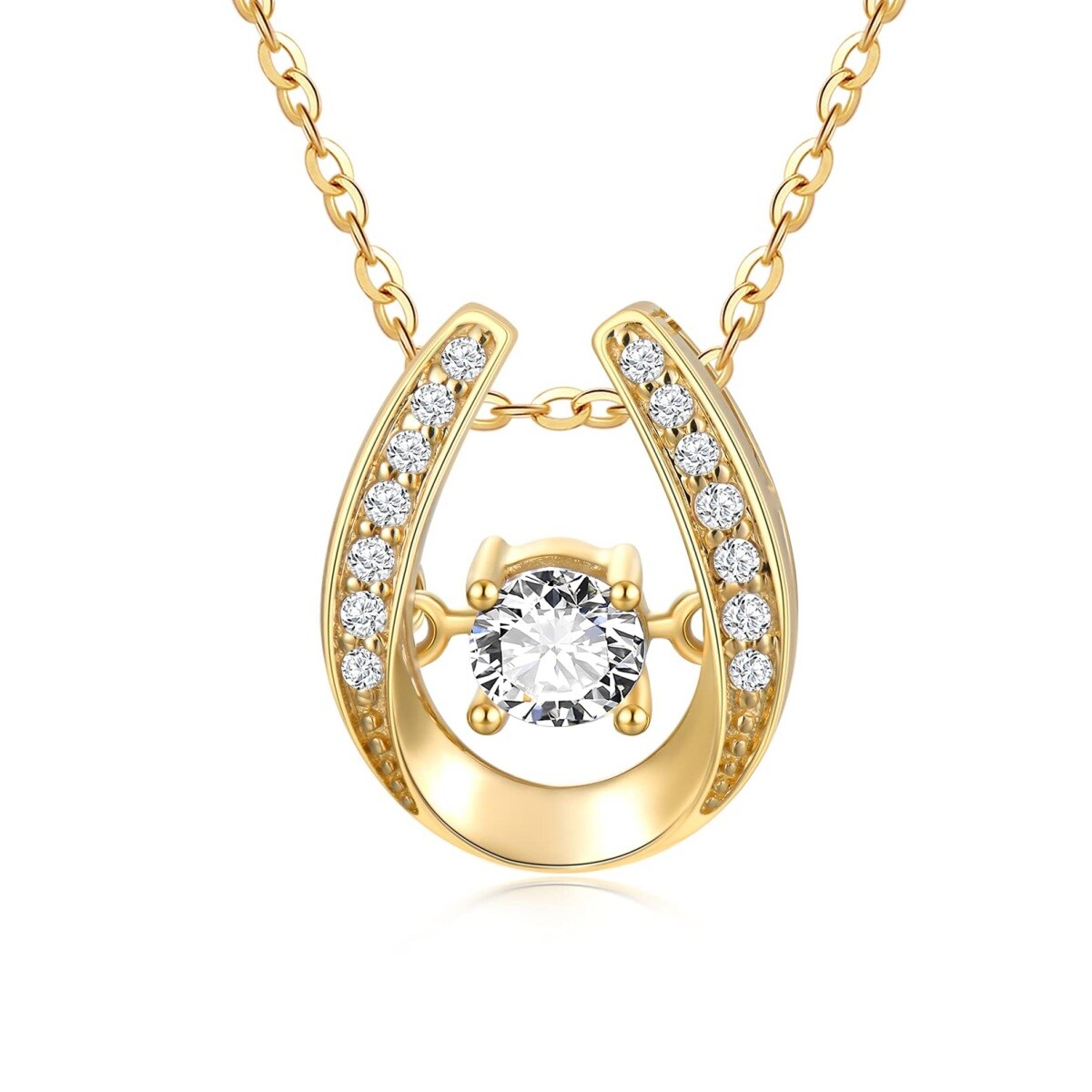 14K Gold Cubic Zirconia Horseshoe Pendant Necklace-1