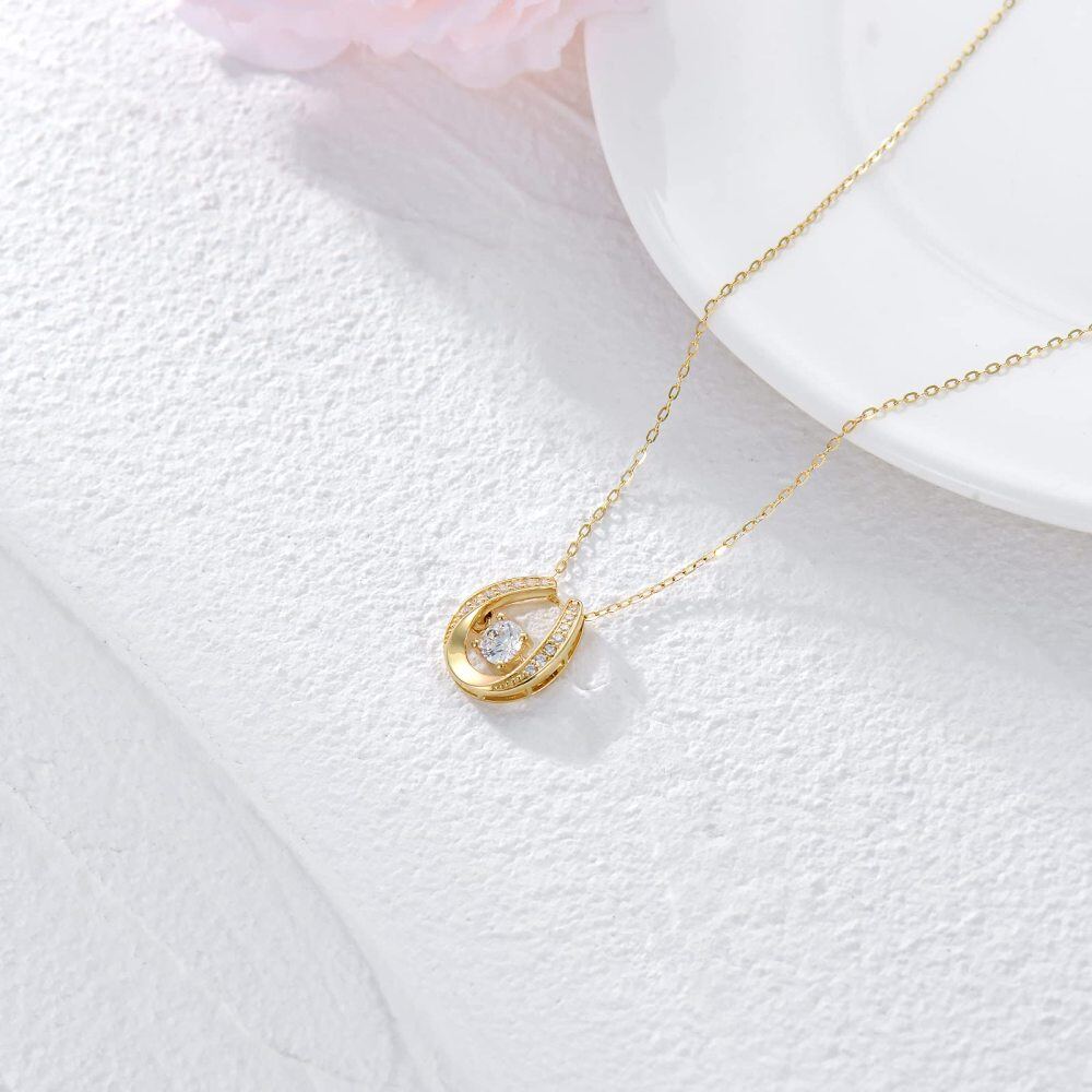10K Gouden Cubic Zirconia Hoefijzer Hanger Halsketting-3