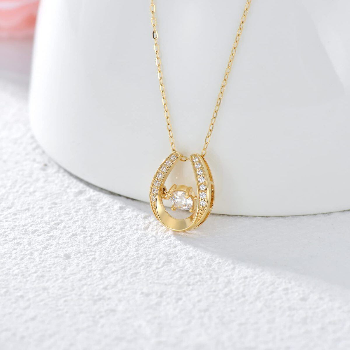 14K Gold Cubic Zirconia Horseshoe Pendant Necklace-4