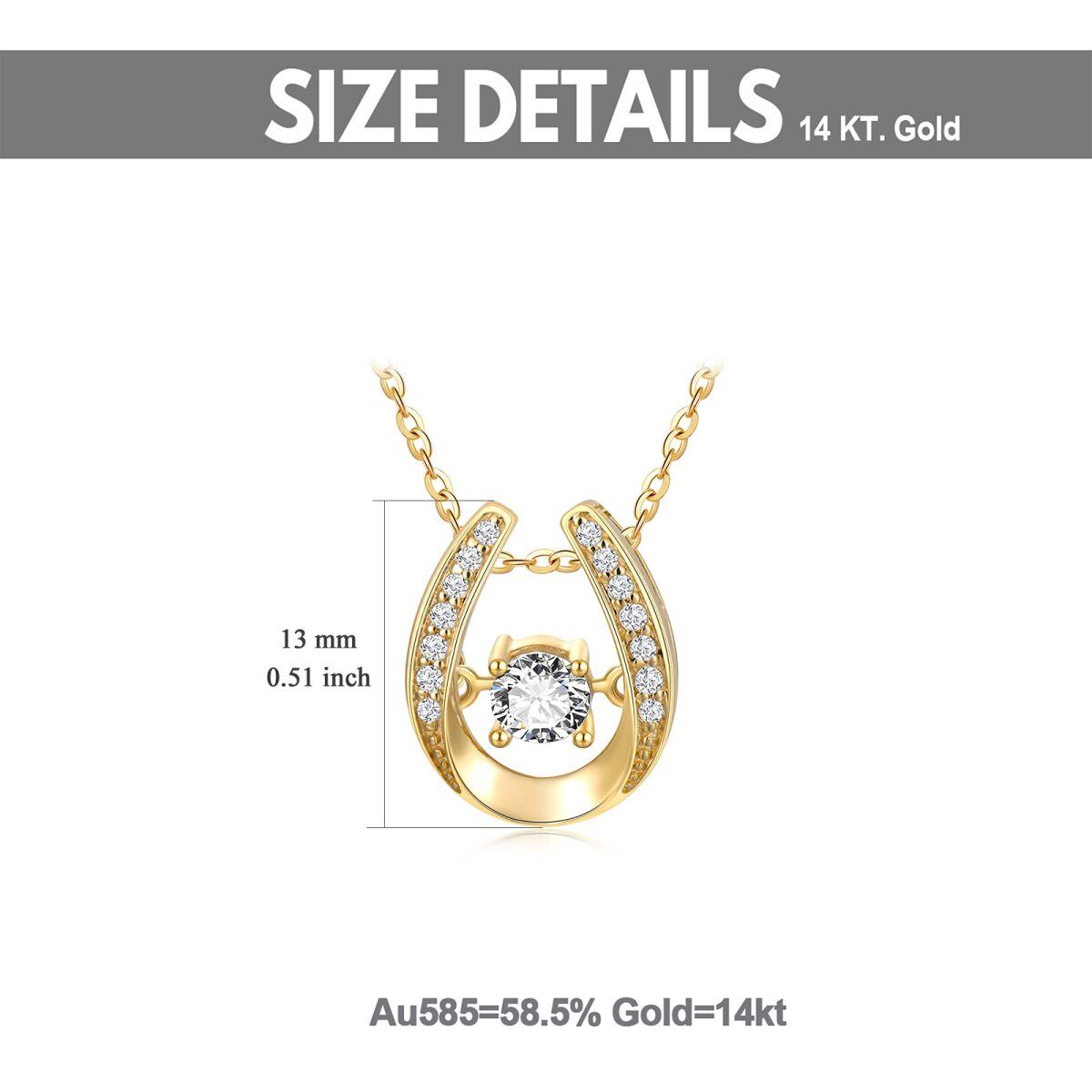 14K Gold Cubic Zirkonia Hufeisen Anhänger Halskette-6