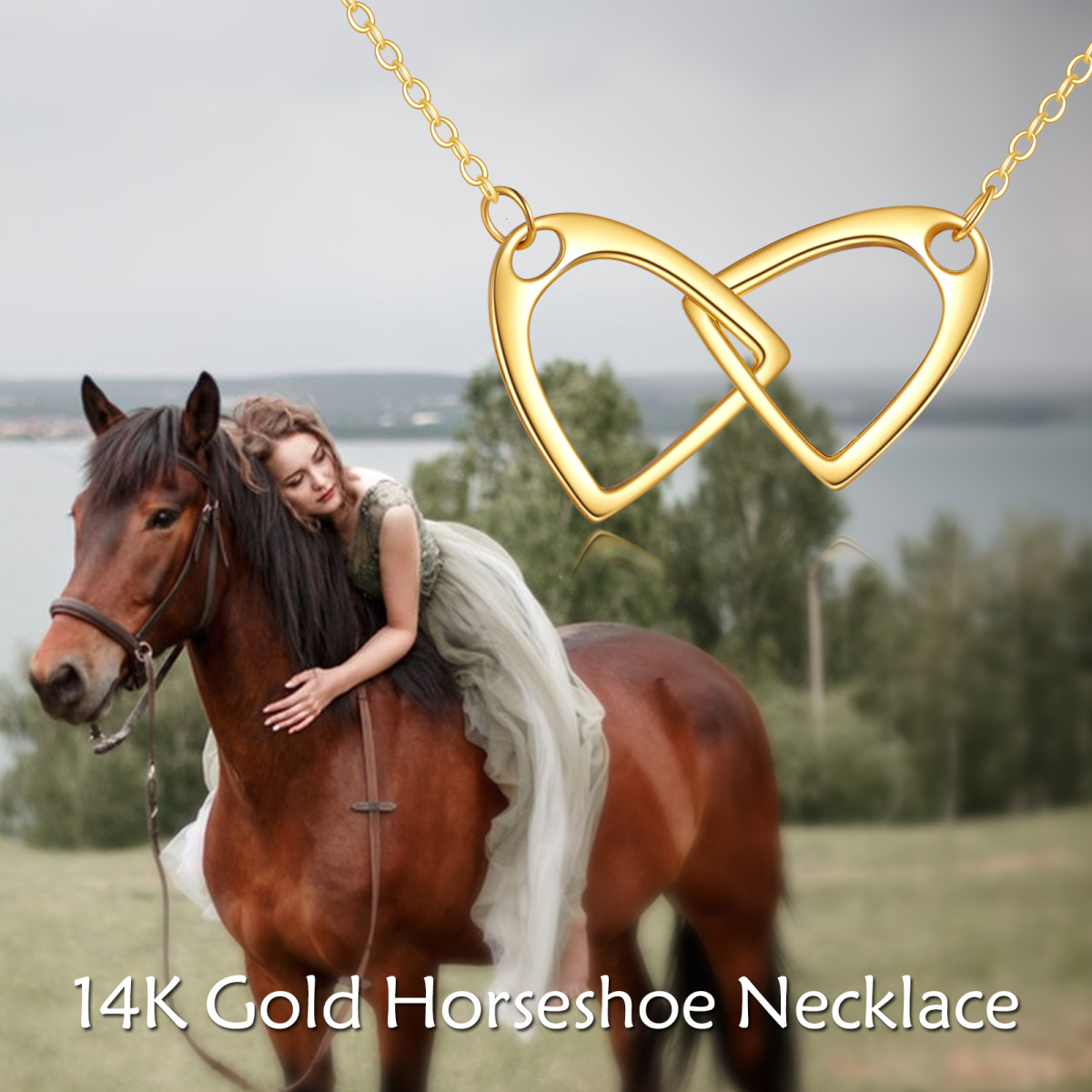 14K Gold Hufeisen-Anhänger Halskette-6