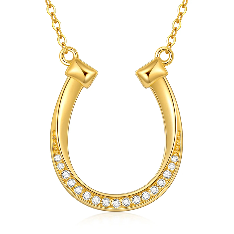 10K Gold Cubic Zirconia Horseshoe Pendant Necklace-1