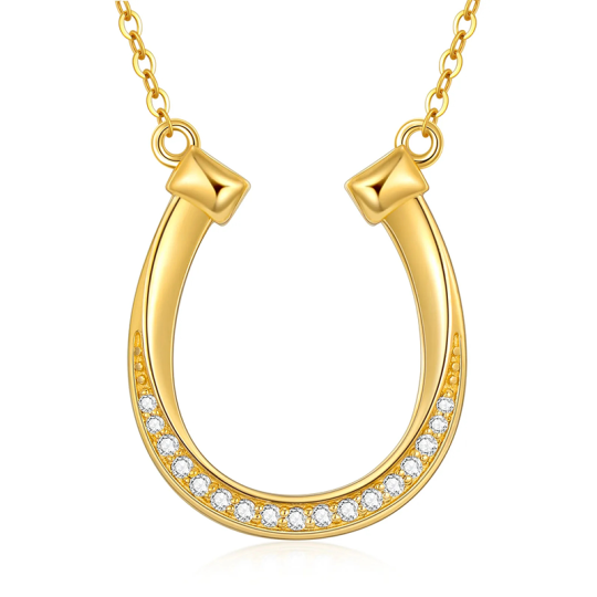 14K Gold Cubic Zirconia Horseshoe Pendant Necklace