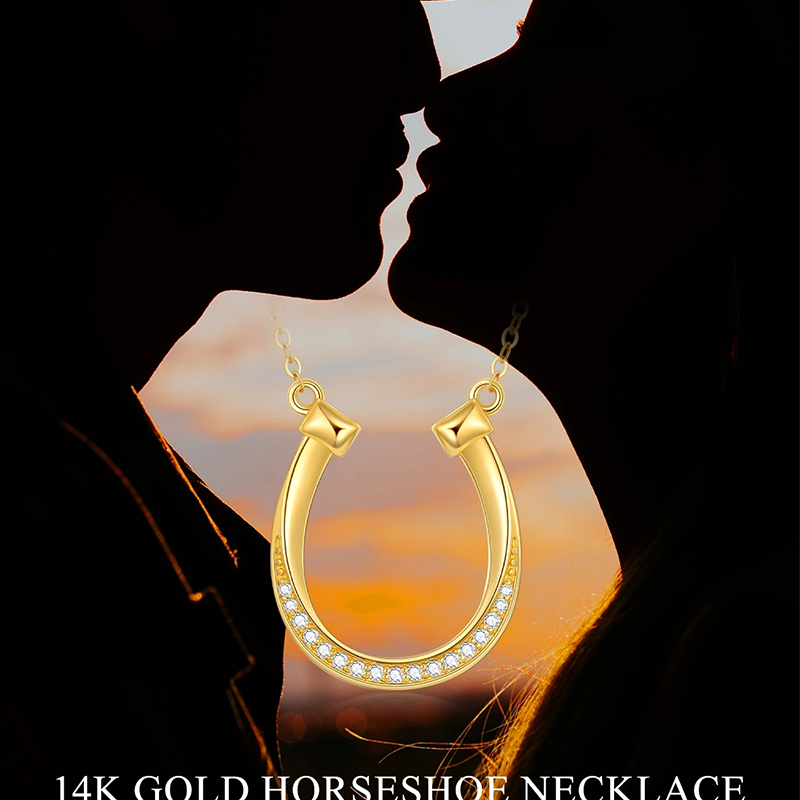10K Gold Cubic Zirconia Horseshoe Pendant Necklace-5