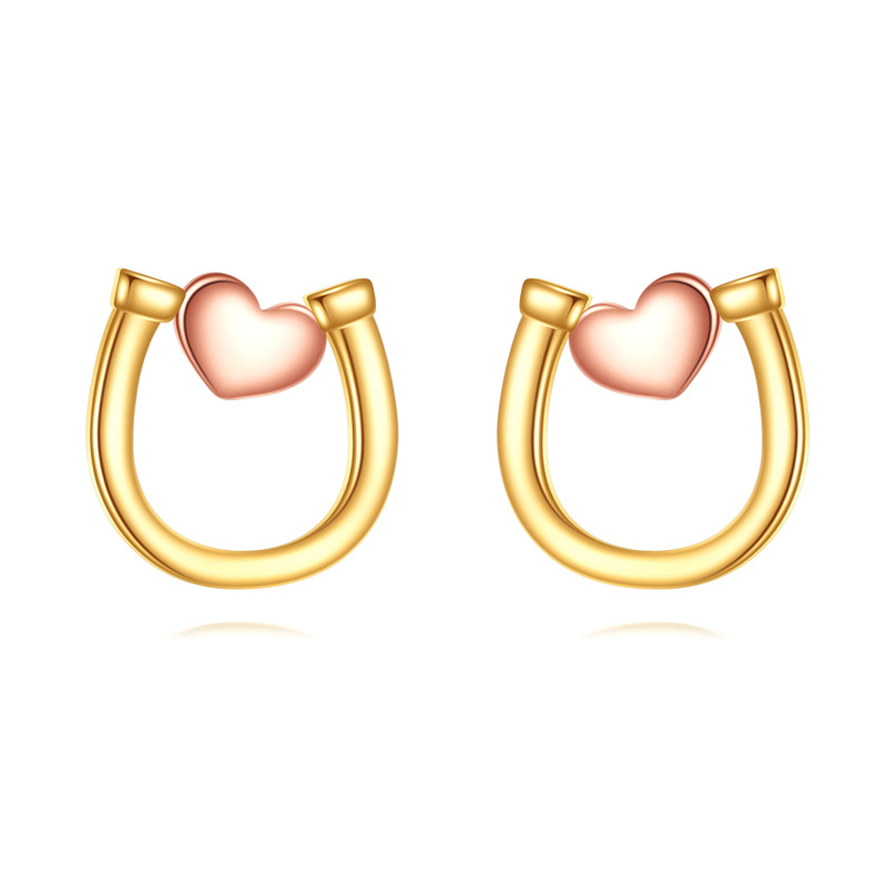 10K Gold Horseshoe Stud Earrings-15