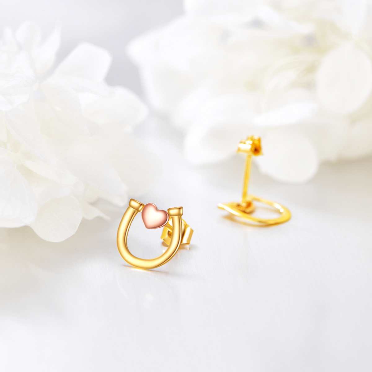 10K Gold Horseshoe Stud Earrings-4