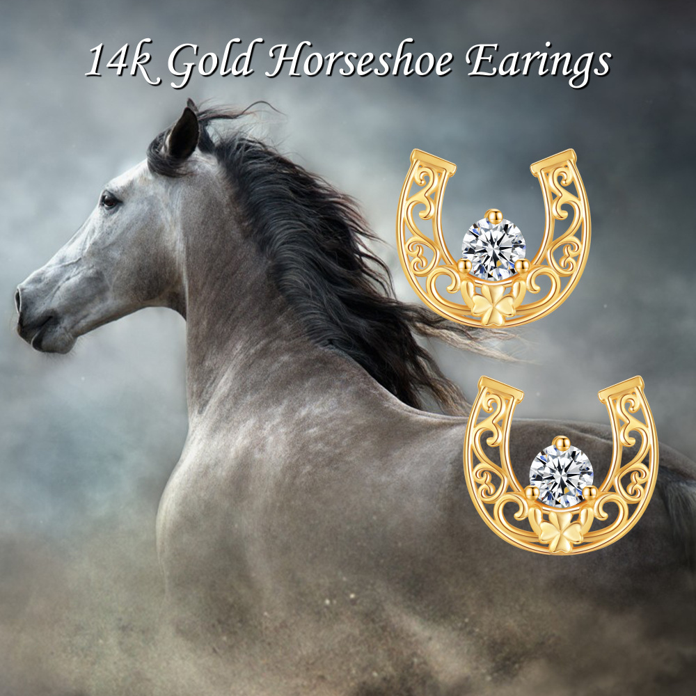 10K Gold Cubic Zirconia Horseshoe Stud Earrings-6