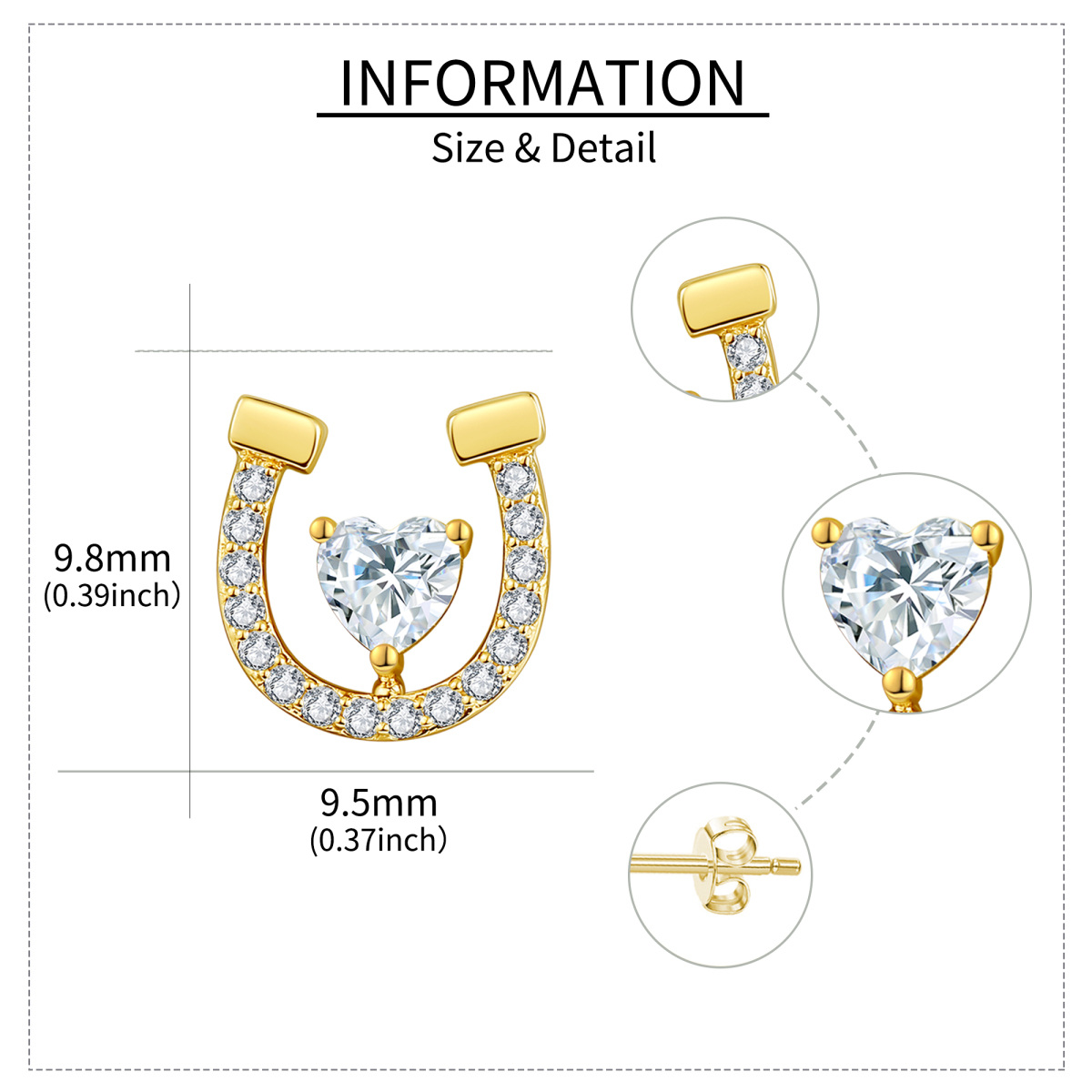 14K gouden Cubic Zirconia hoefijzer Stud Oorbellen-5