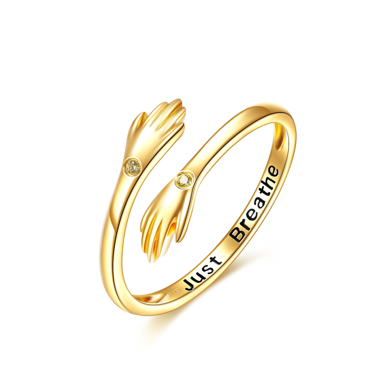 18K Gold Cubic Zirconia Hug Open Ring with Engraved Word-1