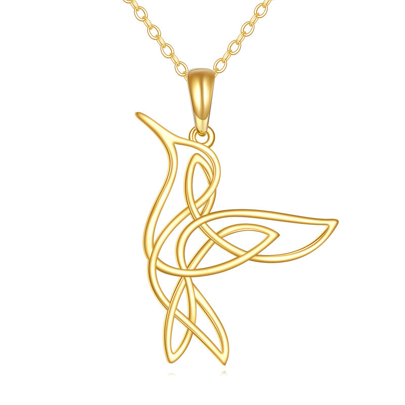 Collier avec pendentif colibri et nœud celtique en or 10K-15