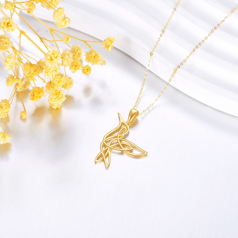 18K Gold Hummingbird & Celtic Knot Pendant Necklace-4