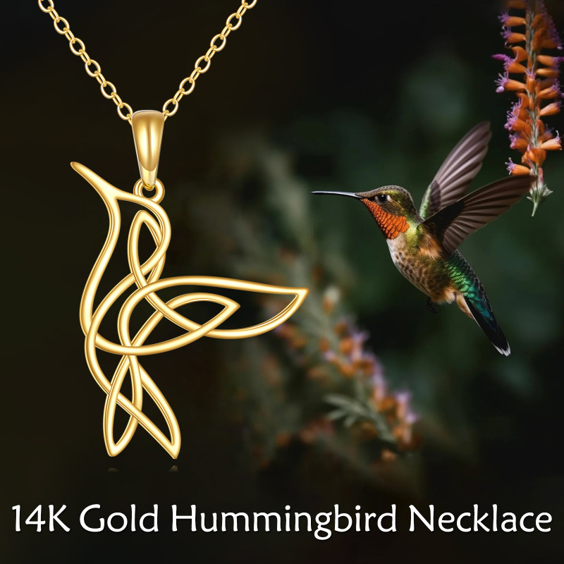 18K Gold Hummingbird & Celtic Knot Pendant Necklace-6