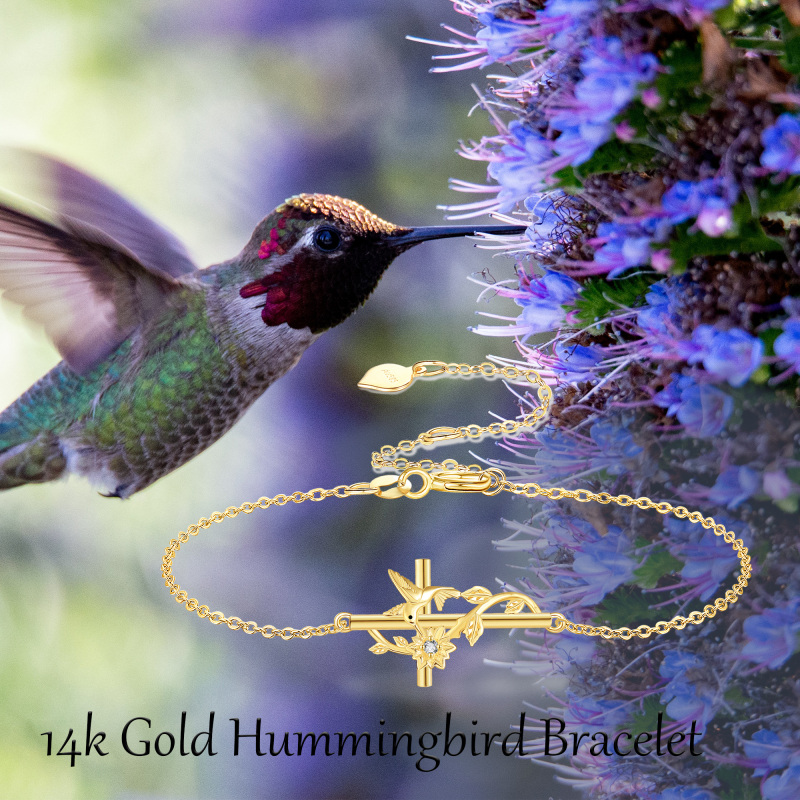 Pulsera de oro de 10 quilates con cruz de colibrí y circonita cúbica para mujer-6