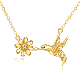 10K Gold Cubic Zirconia Hummingbird & Daisy Pendant Necklace-40