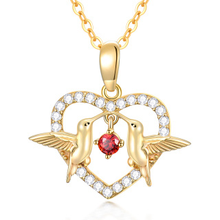 14K Gold Cubic Zirconia Hummingbird Heart Pendant Necklace-3