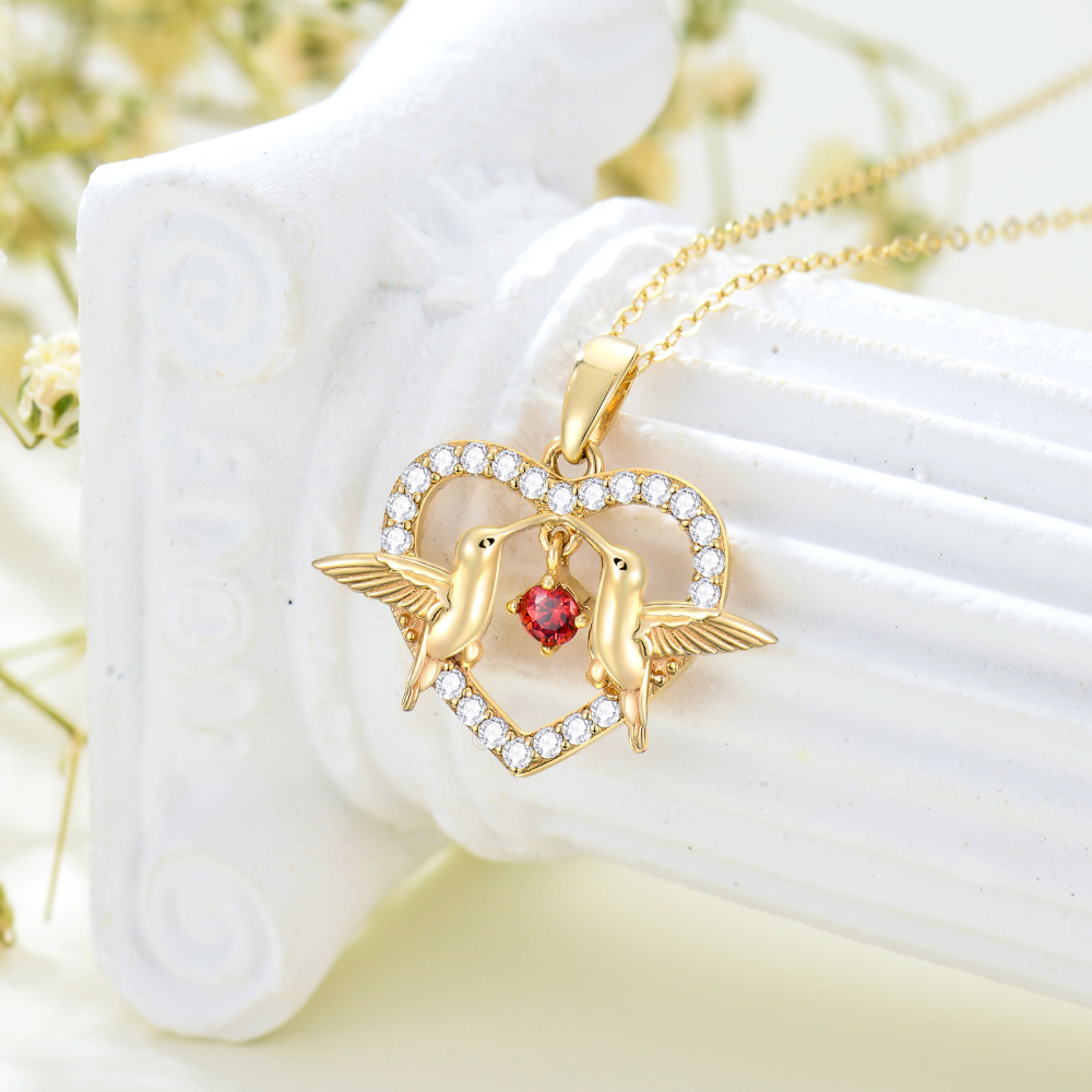Collier avec pendentif cœur colibri en or 14 carats et zircone cubique-3
