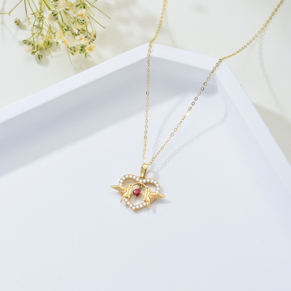 Collier avec pendentif cœur colibri en or 14 carats et zircone cubique-4