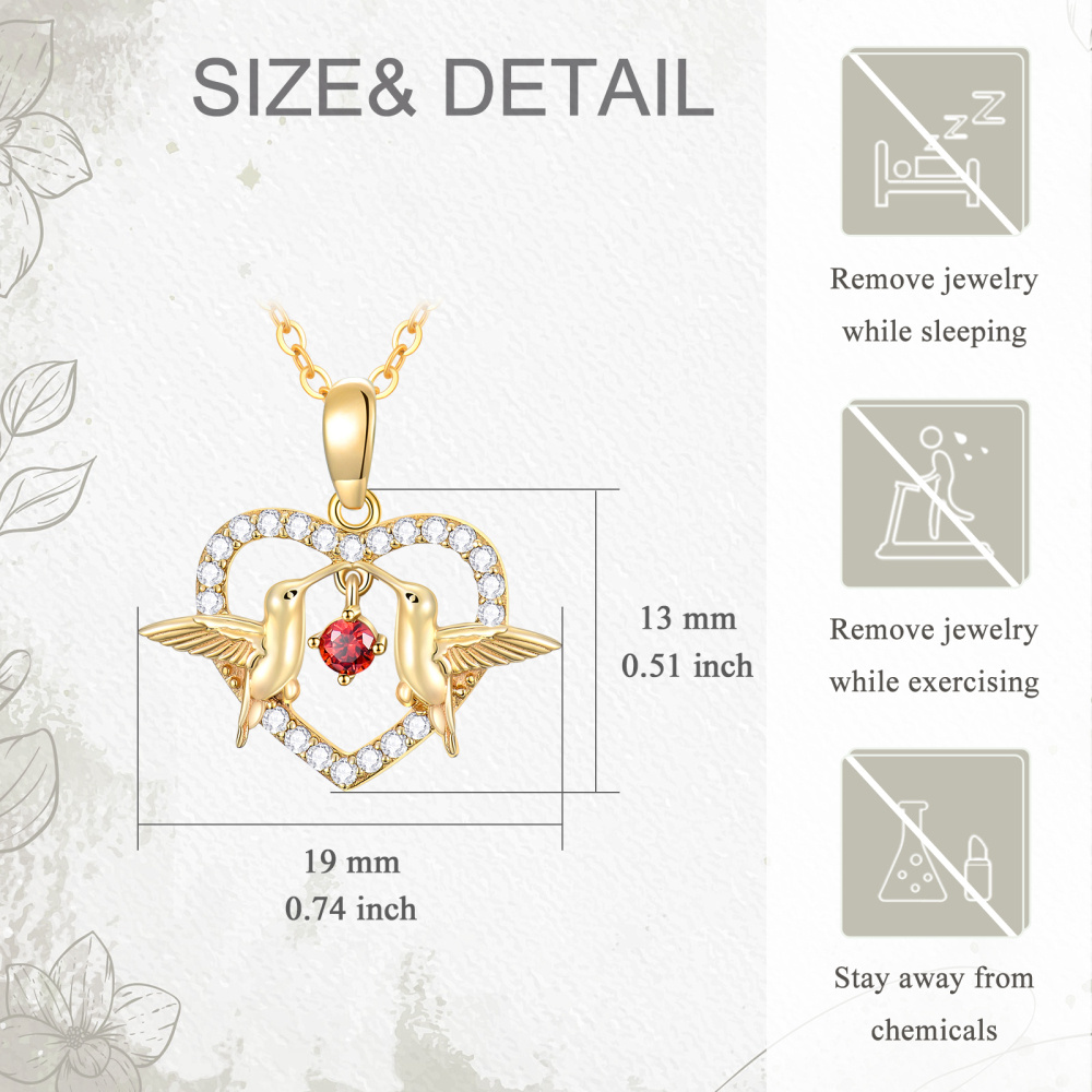 Collier avec pendentif cœur colibri en or 14 carats et zircone cubique-5
