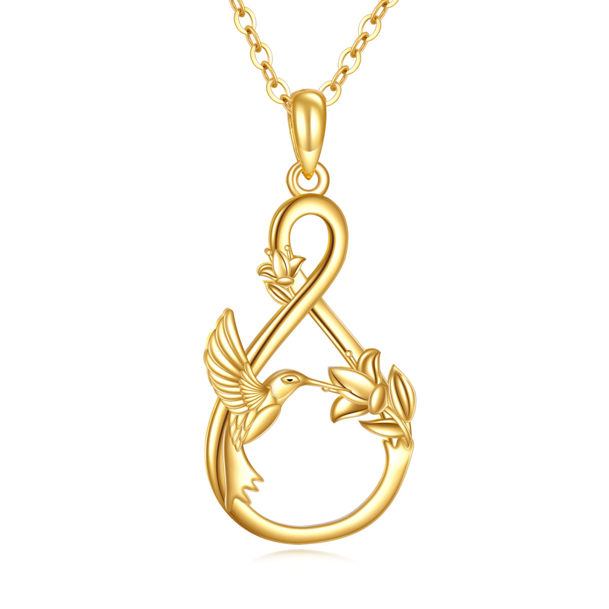 14K Gold Hummingbird & Infinity Symbol Pendant Necklace-1