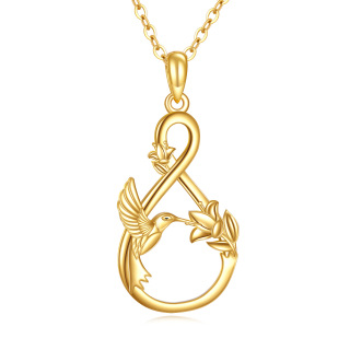 10K Gold Hummingbird & Infinity Symbol Pendant Necklace-4