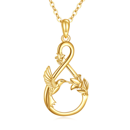 10K Gold Hummingbird & Infinity Symbol Pendant Necklace